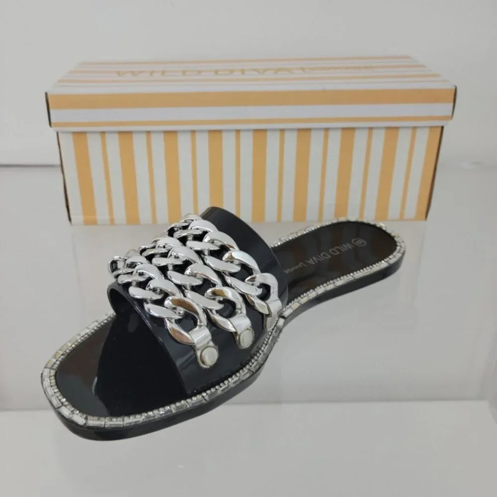 Wild Diva  Chain Rhinestone Slides